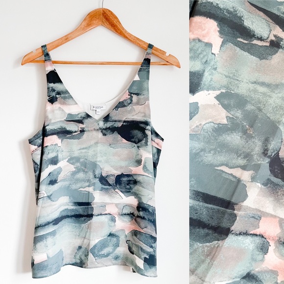 Reitmans pink and blue abstract print blouse Sz. M - Picture 1 of 4